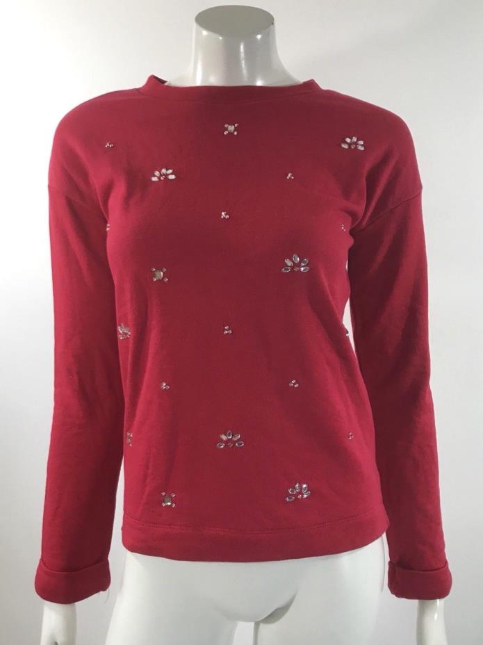 Cherokee Girls Sweatshirt Size XL 14 / 16 Red Rhinestone Holiday Christmas Top