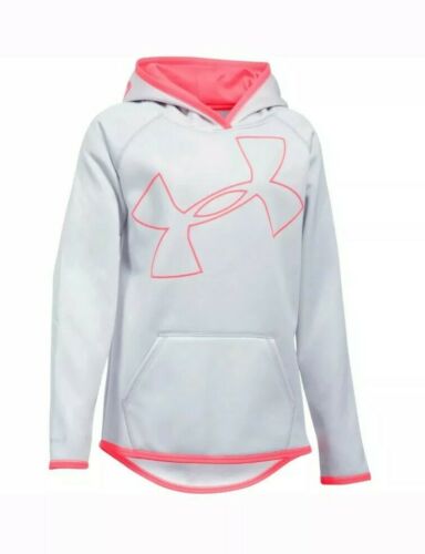 Girls Youth SZ 7/8 Under Armour Hoodie, Bright Pink Jumbo Logo, Great Condition