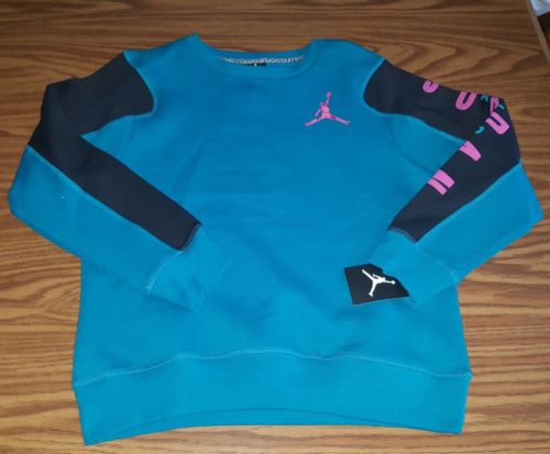 NWT $55 Air Jordan Jumpman Girls Crew Neck Sweatshirt Tropical Teal 952099-E39 L