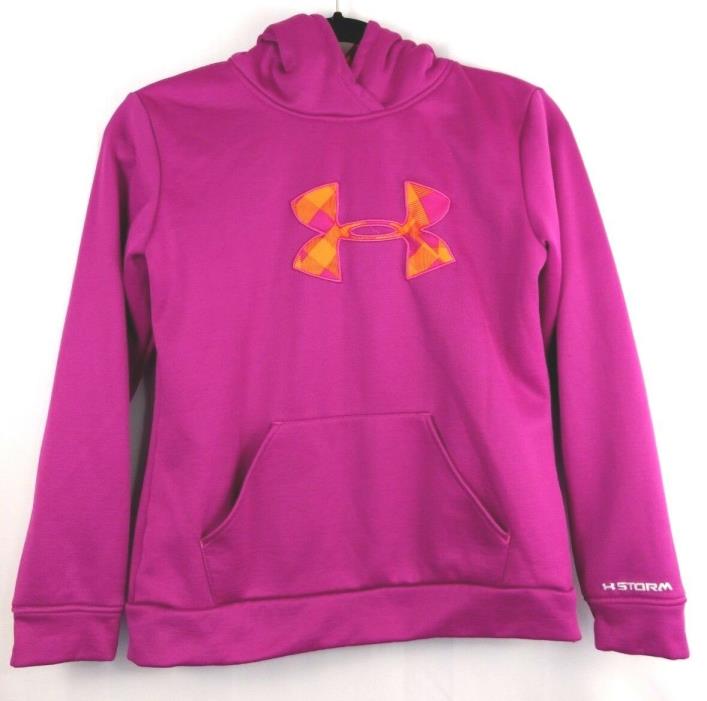 Under Armour girls youth pink orange hooded sweatshirt outerwear size large