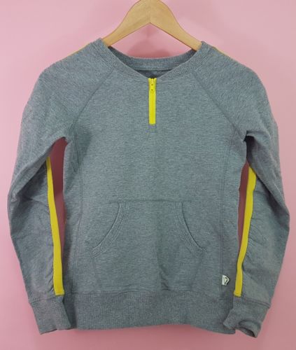 Ivivva Crew Pullover 1/4 Zip 8 Heather Grey Yellow Terry Sweater Stretch Warm
