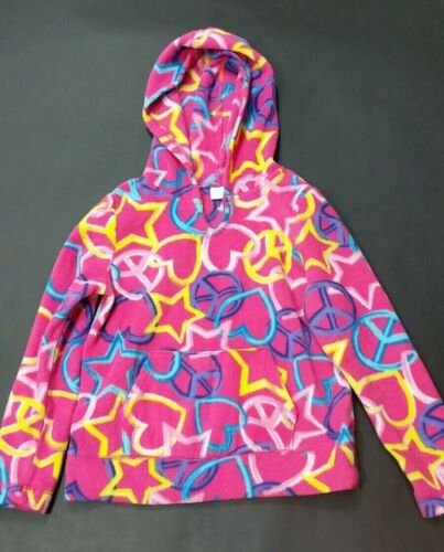 Childrens Place Girls Hoodie Pink Fleece Pullover Size 5 6 Small Peace Heart