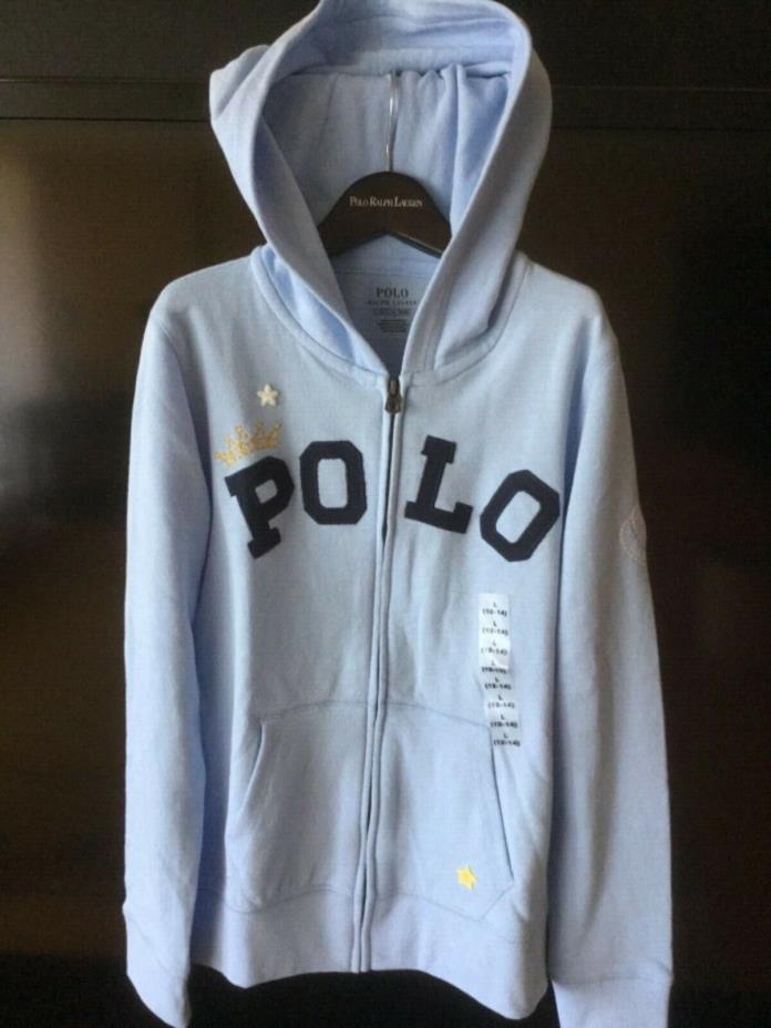 Ralph Lauren girls blue cotton blend fleece hoodie NWT$ 64.99 Sz M (8-10)