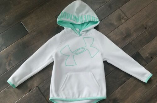 Girls White Mint Green UA Under Armour Hooded Sweatshirt XS