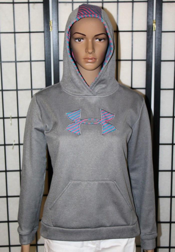 Girls UNDER ARMOUR STORM Hoodie Youth YXL Gray & Pink Loose Fit Pullover EUC