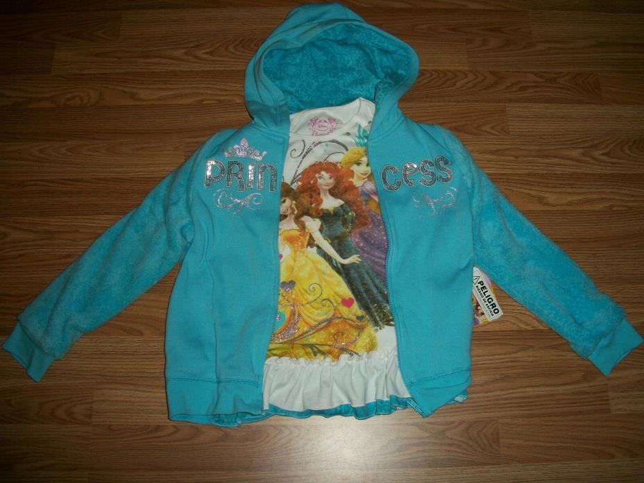 Disney Princess Girls 2 Piece Set Blue Hoodie & Long Sleeve Shirt 10/12 NWT