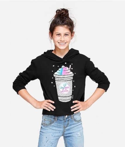 GIRLS JUSTICE HOODIE UNICORN LATTE *SCENTED* SIZE 14/16