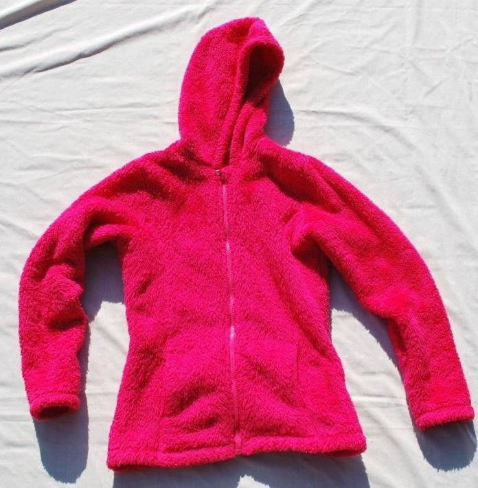 Lands' End Size M 10 12 Youth Fuzzy Red Zipper Fleece Pullover Sweatshirt Coat