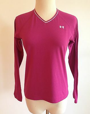Under Armour Long Sleeve V-Neck Tee Athletic Workout Shirt Fuchsia Youth Size L