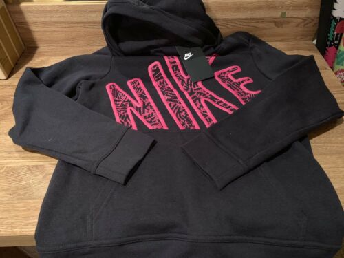 Nike Club Pullover Black Hoodie Sweatshirt 860100-011 Girls Size Large NWT Pink