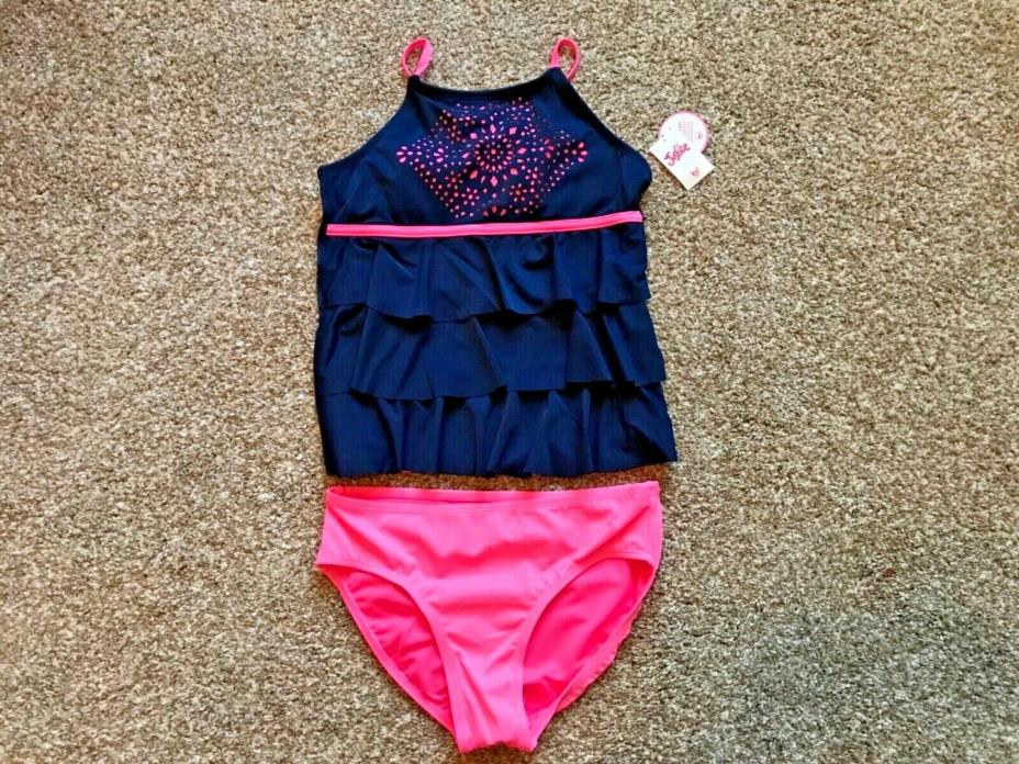 New Justice girl’s tankini bathing suit/swimsuit, blue/pink size 12