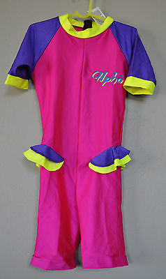 ALPHA SPF UPF Swimwear Rash Guard Pink Purple Ruffled Surfing Wetsuit sz 8 10 12