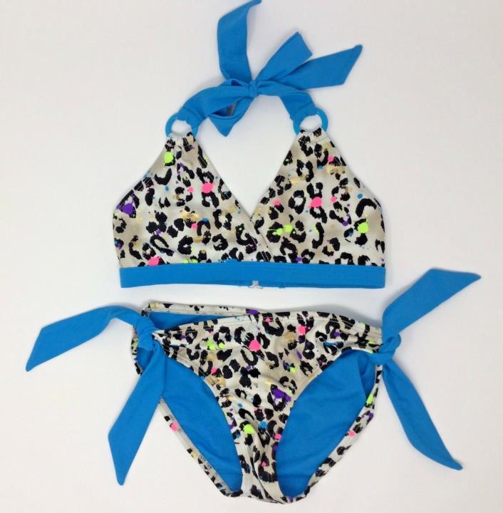 Justice Girls Bikini Swimsuit Blue Cheetah Print Size 7