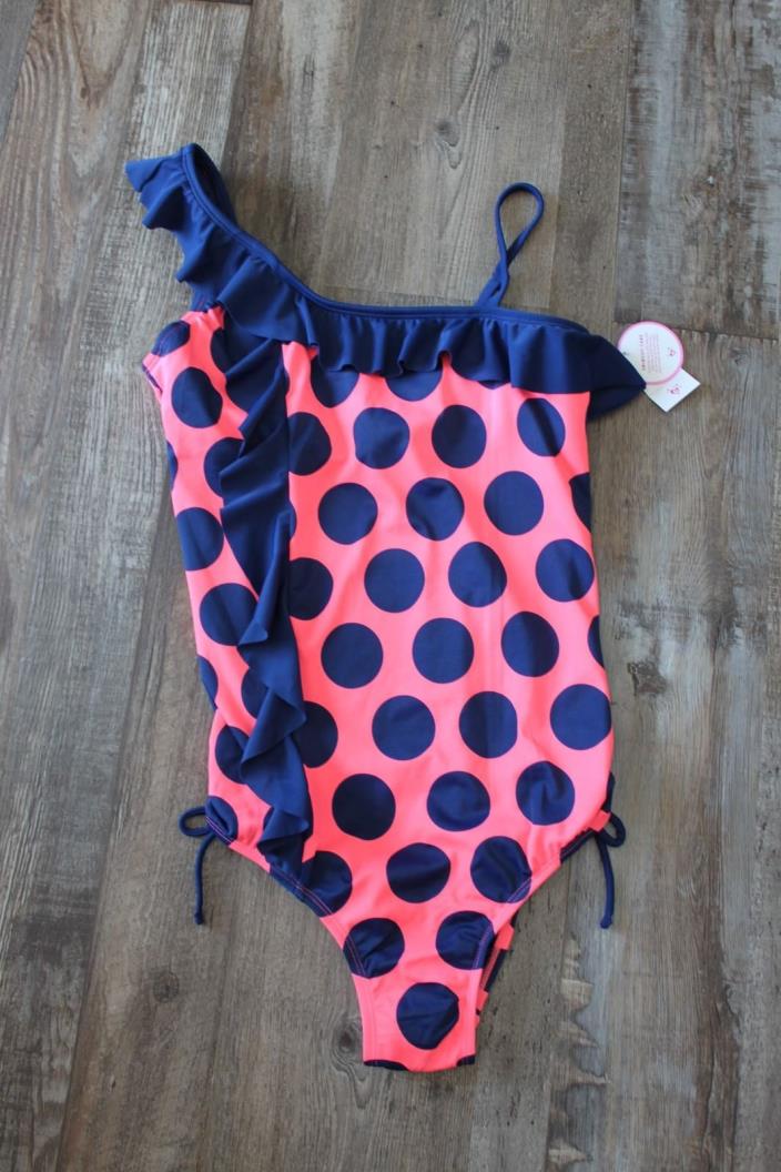 Girls Justice size 18 NWT Swimsuit Blue/Coral with Ruffle