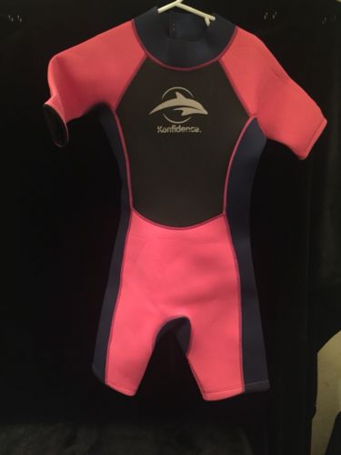 KONFIDENCE pink navy gray Shorty Wetsuit -water sports Girls 9-10 years