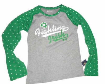 Under Armour Fighting Irish Notre Dame Gray & Green long sleeve Shirt girls sz 5
