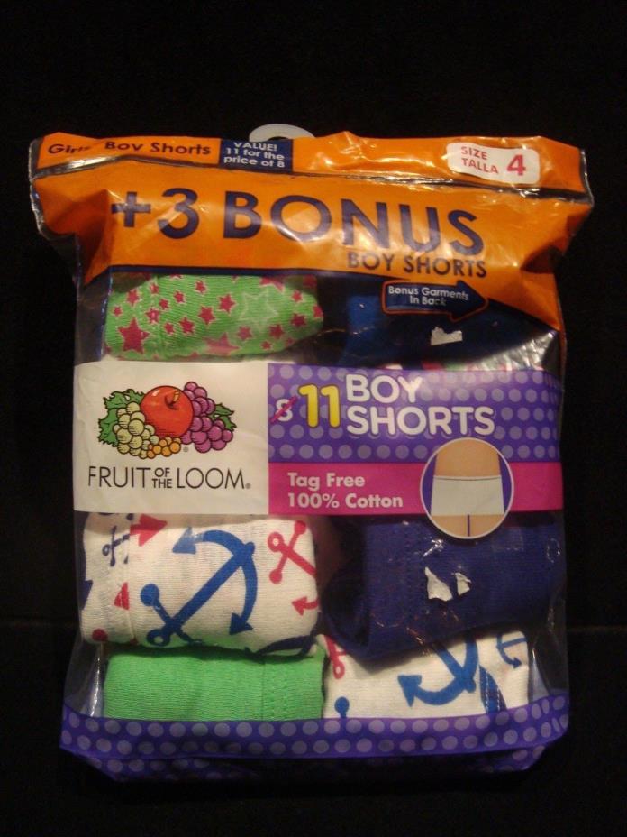 NWT Size 4 Fruit of the Loom 11 pack Girls Boy Shorts Panties Underwear Assorted