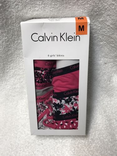 Calvin Klein Girls Graphic 6PK Cotton Stretch Bikini Panty Open Box M Medium