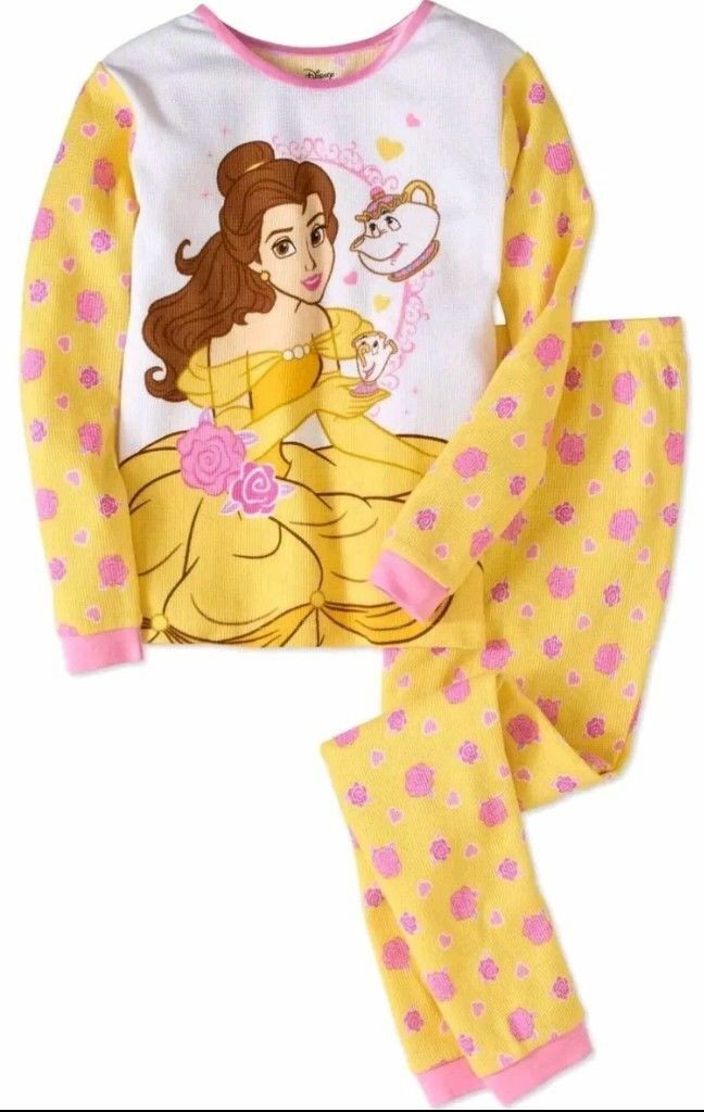 New Size 8 Princess Belle Girls Thermal Underwear Waffle Knit Base Layer Pajamas