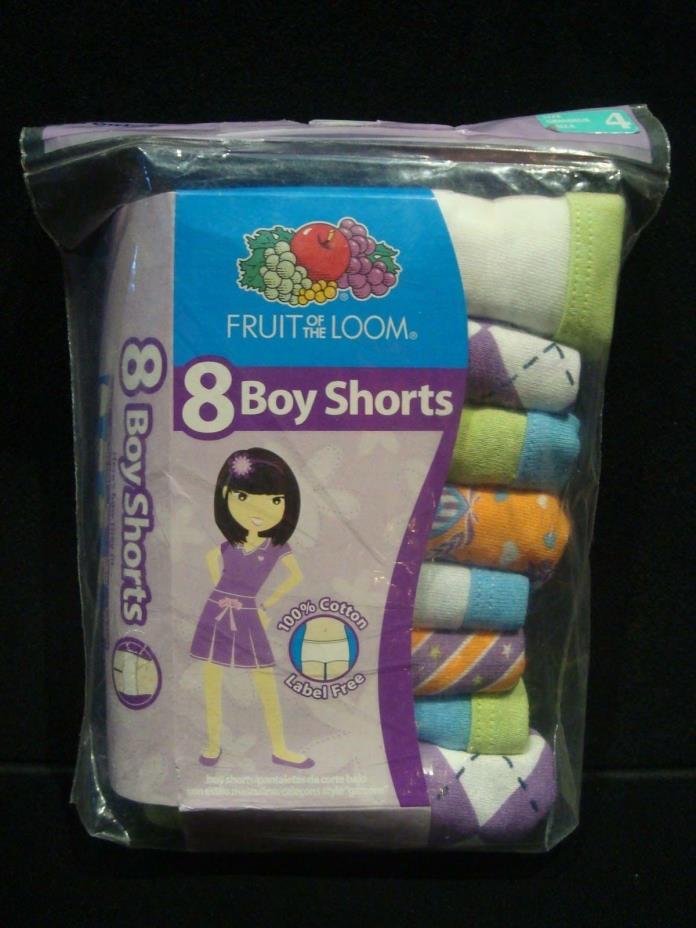 NWT SIZE 4 Fruit of the Loom 8 pack Girls Boy Shorts Panties Underwear Assorted