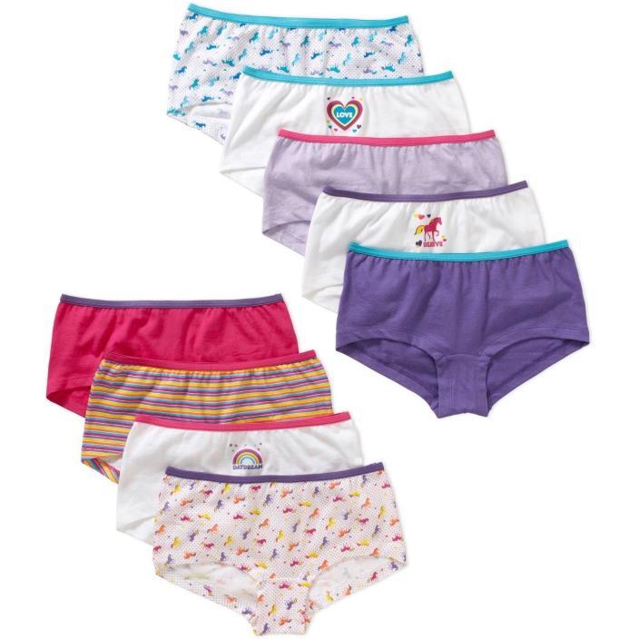 NWT SIZE 10 Faded Glory 9 pk Girls Boy Short Panties Underwear ASSORTED COLORS