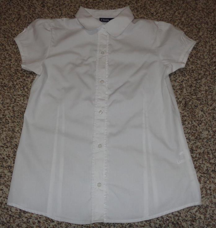Chaps Girls School Uniform White Blouse Small Ruffle Short Sleeve Size 12-14 NEW