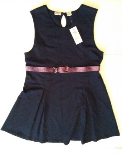 IZOD Girls School Uniform Jumper Dress Belt Pleat Skirt Navy Size 16 .5 Plus NWT