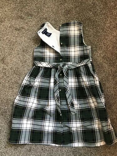 Ralph Lauren Girls Green/Navy Plaid Corduroy Jumper Dress School Uniform Sz 6X
