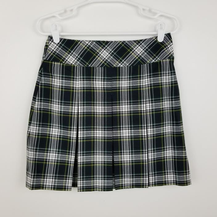 Parker Girls Skirt Green Blue White Plaid Side Pocket Side Zipper Pleated Sz 3