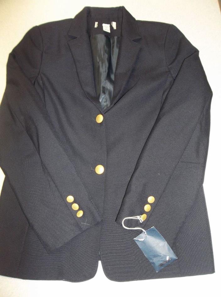 Lands’ End Girl’s Navy Blue Blazer Wool Hopsack School Uniform Size 16 NEW