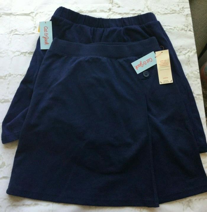 LOT 2 Cat & Jack Girls Pleated & Non Pleated Skirt Navy Uniform Stretch XL 14/16