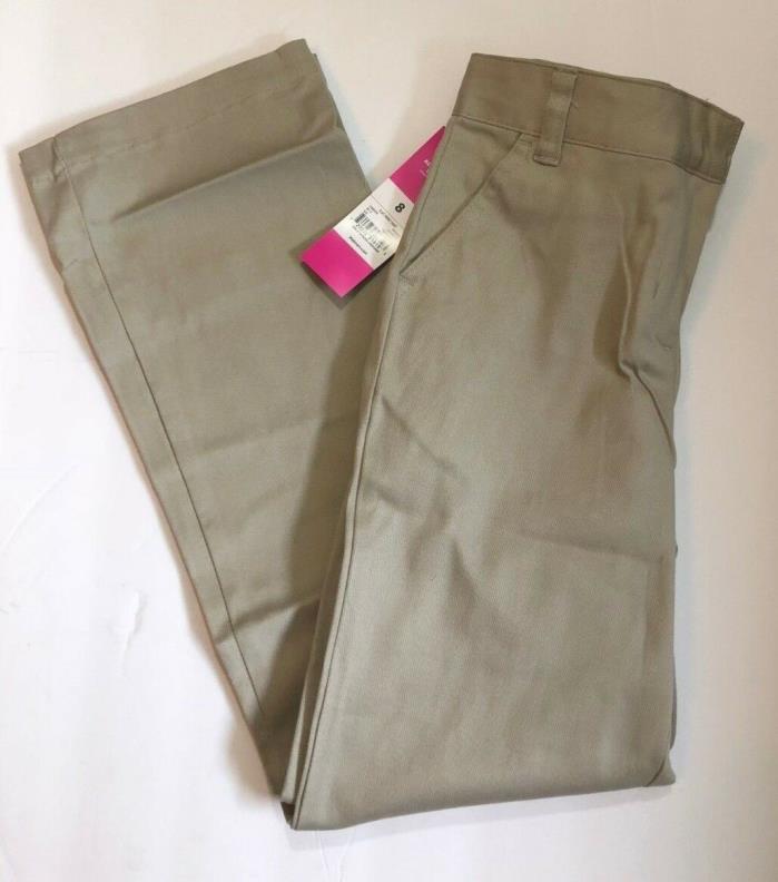 George Girls School Uniform Flat Front Pants Tan Adjustable Waist Size 8 New