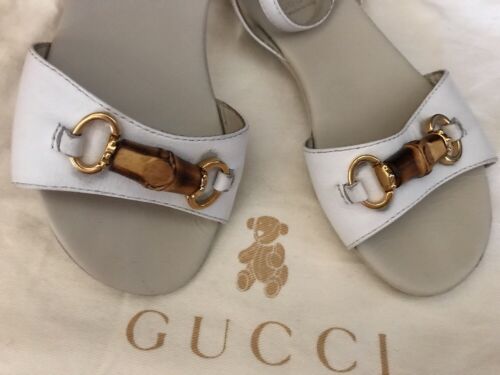 Gucci Bamboo White Leather Sandals Gold Hardware Size 26 Child *EUC*