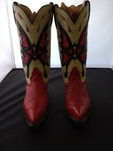 JE-VER COWBOY GIRL'S BOOTS LEATHER HAND MADE. BUTTERFLIES. Size 7-7.5 US