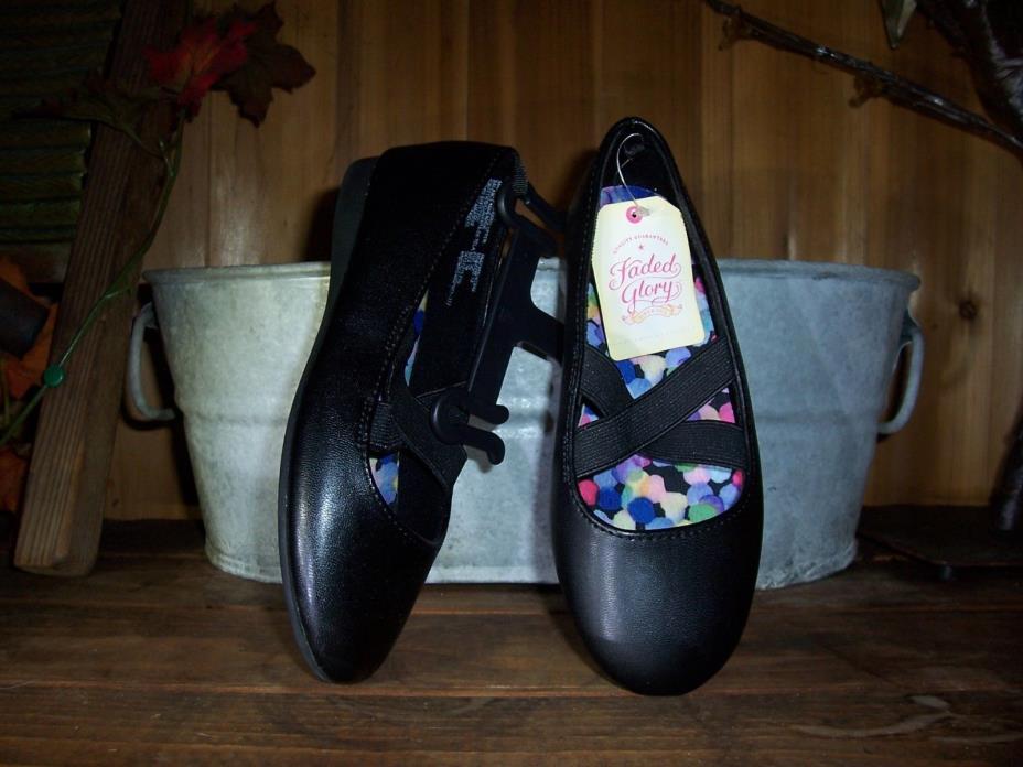 FADED GLORY GIRLS TODDLER BALLET SLIPPER SHOES SIZE 7 BLACK EASTER SHOES CASUAL