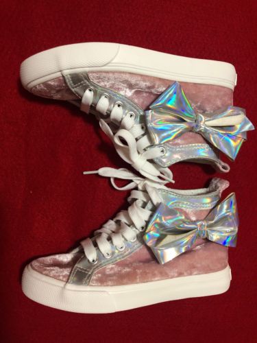 Jojo SIwa PInk Velvet Shoes SIlver Bow SIze 2 High Tops Girls Sneakers