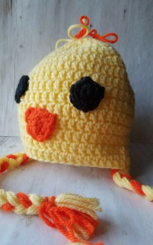 HANDMADE CHILD'S SPRING EASTER DUCK BEANIE KNIT HAT AGES NB-3 MONTHS