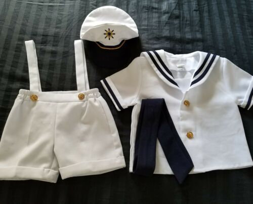 TODDLER BOYS SIZE 2-4T NAUTICAL SAILOR SHORTS TOP HAT SASH COSTUME OUTFIT