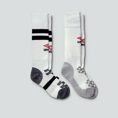 Umbro 2pk Knee High Soccer Socks PeeWee 13-3 White/Black/Red, White/Gray/Red NEW