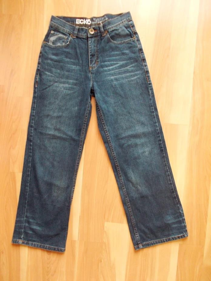 Ecko Unltd Jeans Sz 14 28/26 Straight Leg 5 Pocket Camo Detail Blue Denim 1972