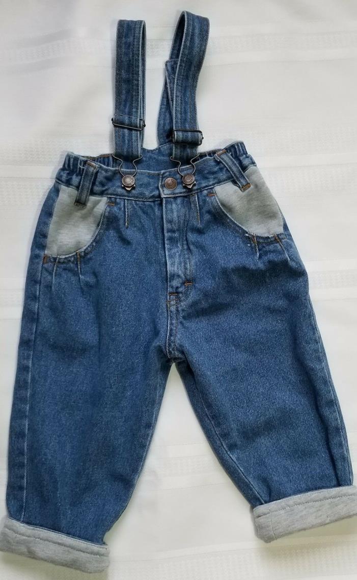 Vintage 90s Jordache Girls 12mos Denim Bib Overalls Jeans Contrast Cuffs Pockets