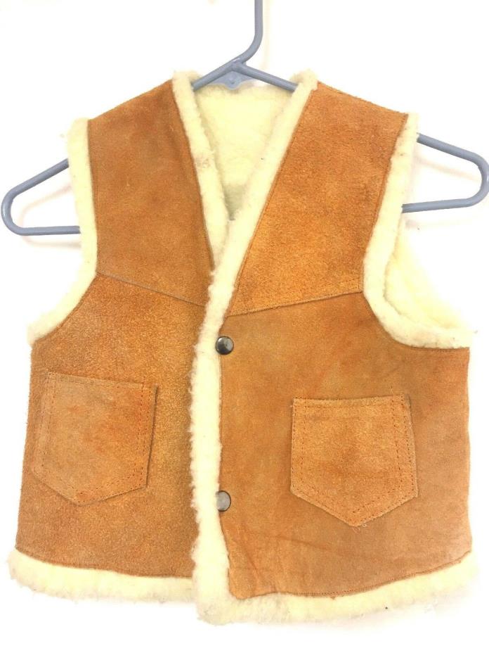 Vintage Kids’ Brown Sherpa Suede Snap Button Vest Pockets Sz 5 / 6 D5
