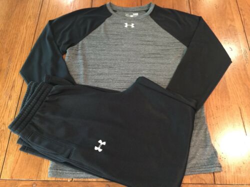 Under Armour Matching Set Long Sleeve Shirt and Pants Youth Large Black And Gray
