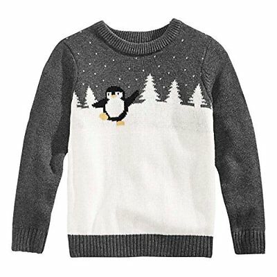 Celebrate Shop Holiday Arcade Boys or Girls Penguin Sweater (XS (4), Charcoal...