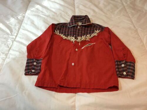 Vintage Boys Roy Rogers Frontier Wear Red Western Shirt Size 4 By Rob Roy