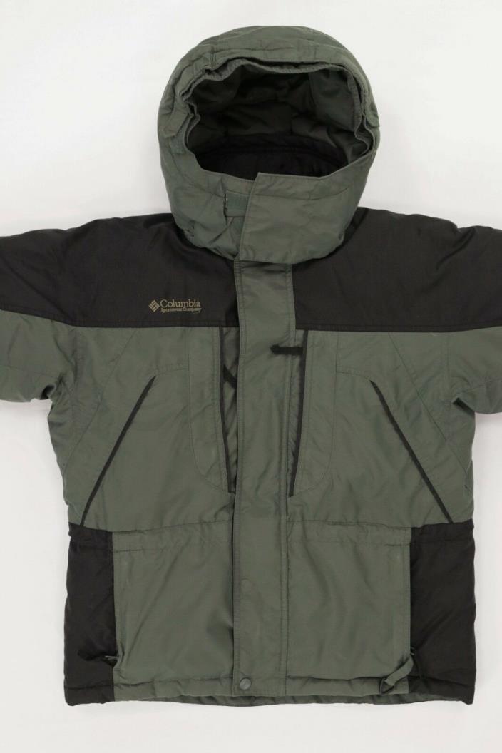Clean! Columbia Black/Olive Youth-Large Down-Filled Hooded Anorak Snow Coat