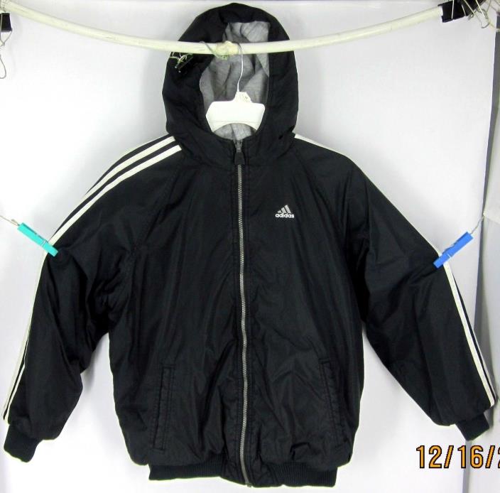 ADIDAS Reversible Black Gray 3 Stripe Full Zip Up Jacket Coat Size Large 14-16