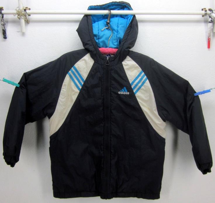 ADIDAS Youth Large (18-20) Black White Teal Blue Full Zip Up Insulated Jacket