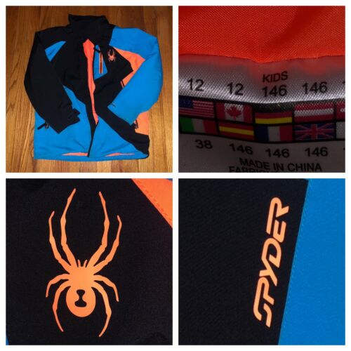 Spyder Kids Full Zip Blue And Black Ski Snowboarding Jacket Size 12