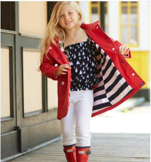 NWT HATLEY Girls Red Splash Jacket/Rain Coat terry cloth striped Size 7